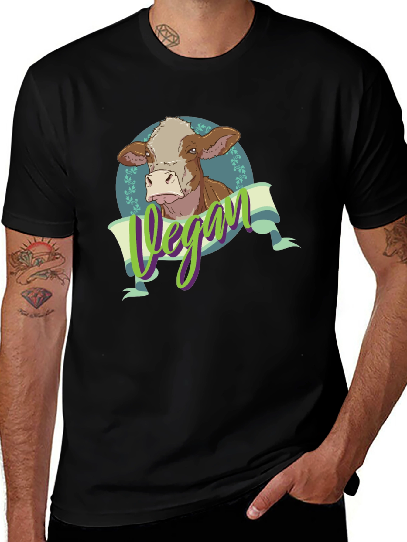 Vegan Cow Graphic Tee - Black