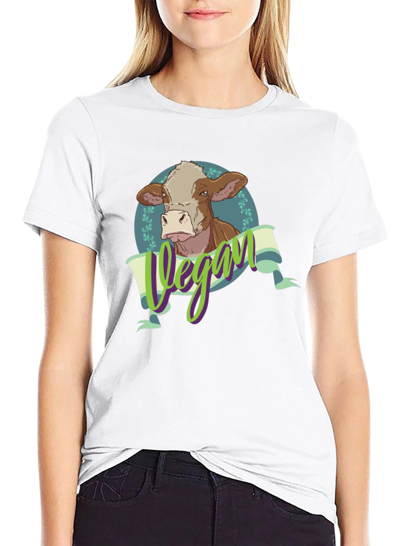 Vegan Cow Graphic Tee - Black