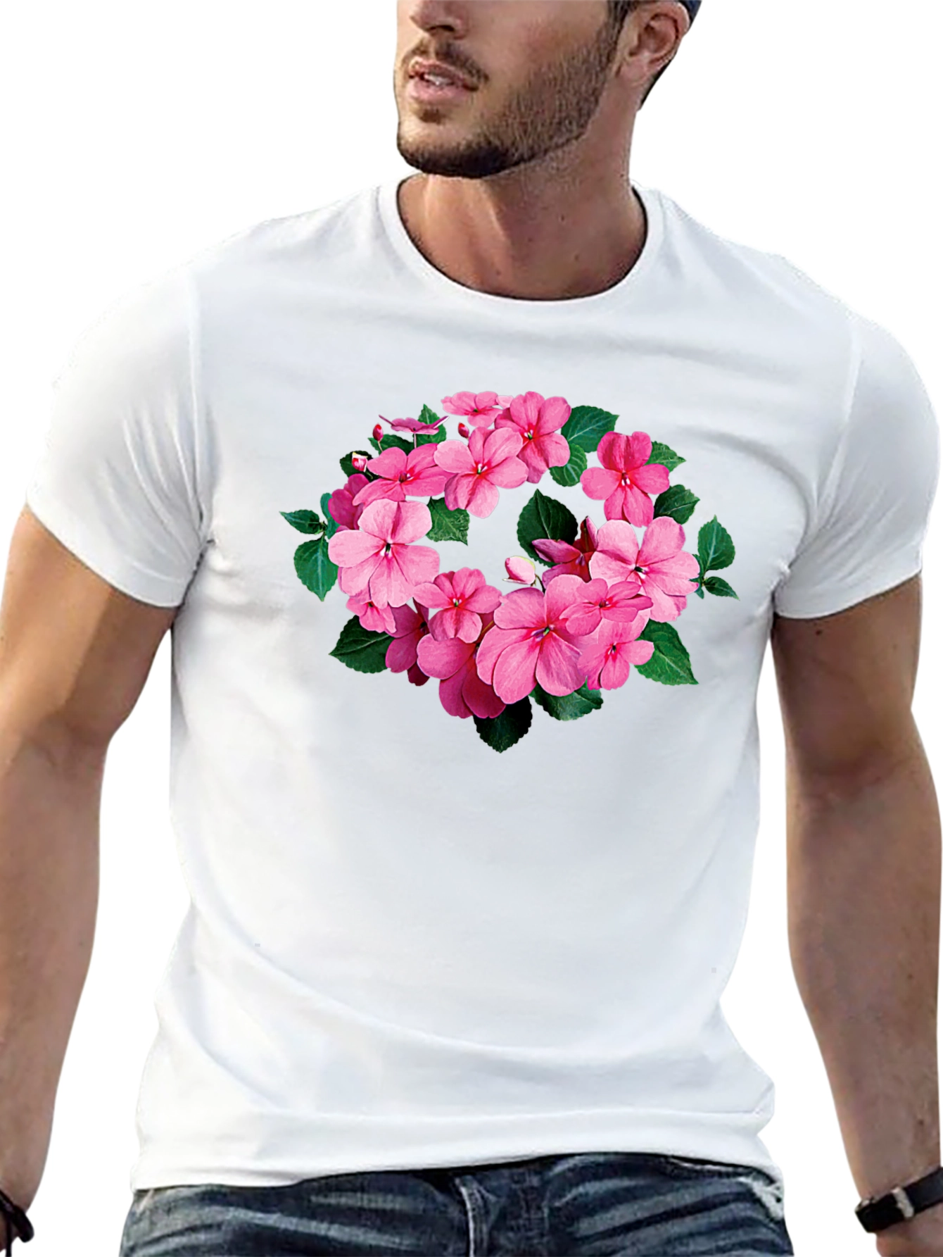 Floral Wreath Tee - Stylish Black T-Shirt