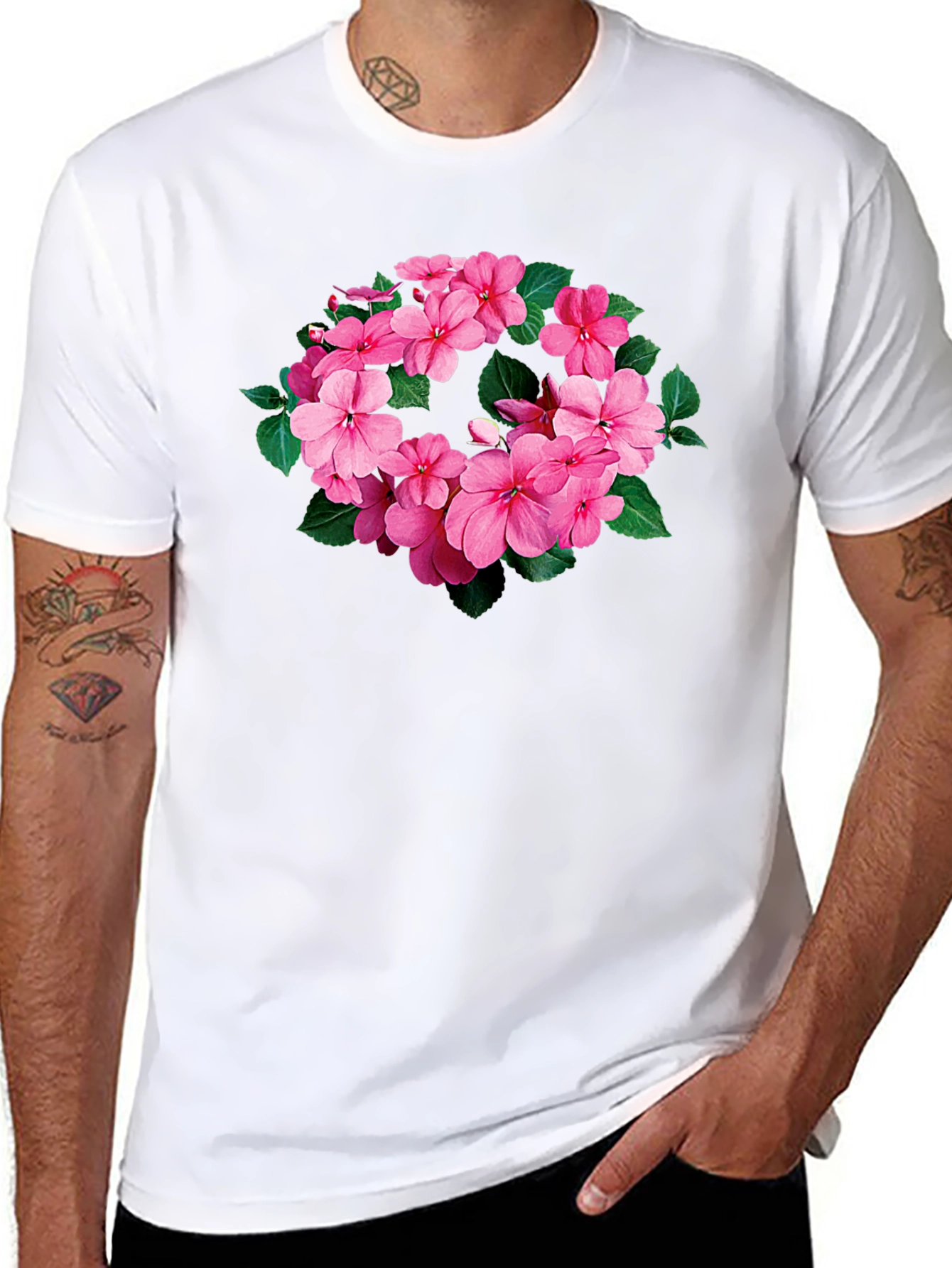 Floral Wreath Tee - Stylish Black T-Shirt