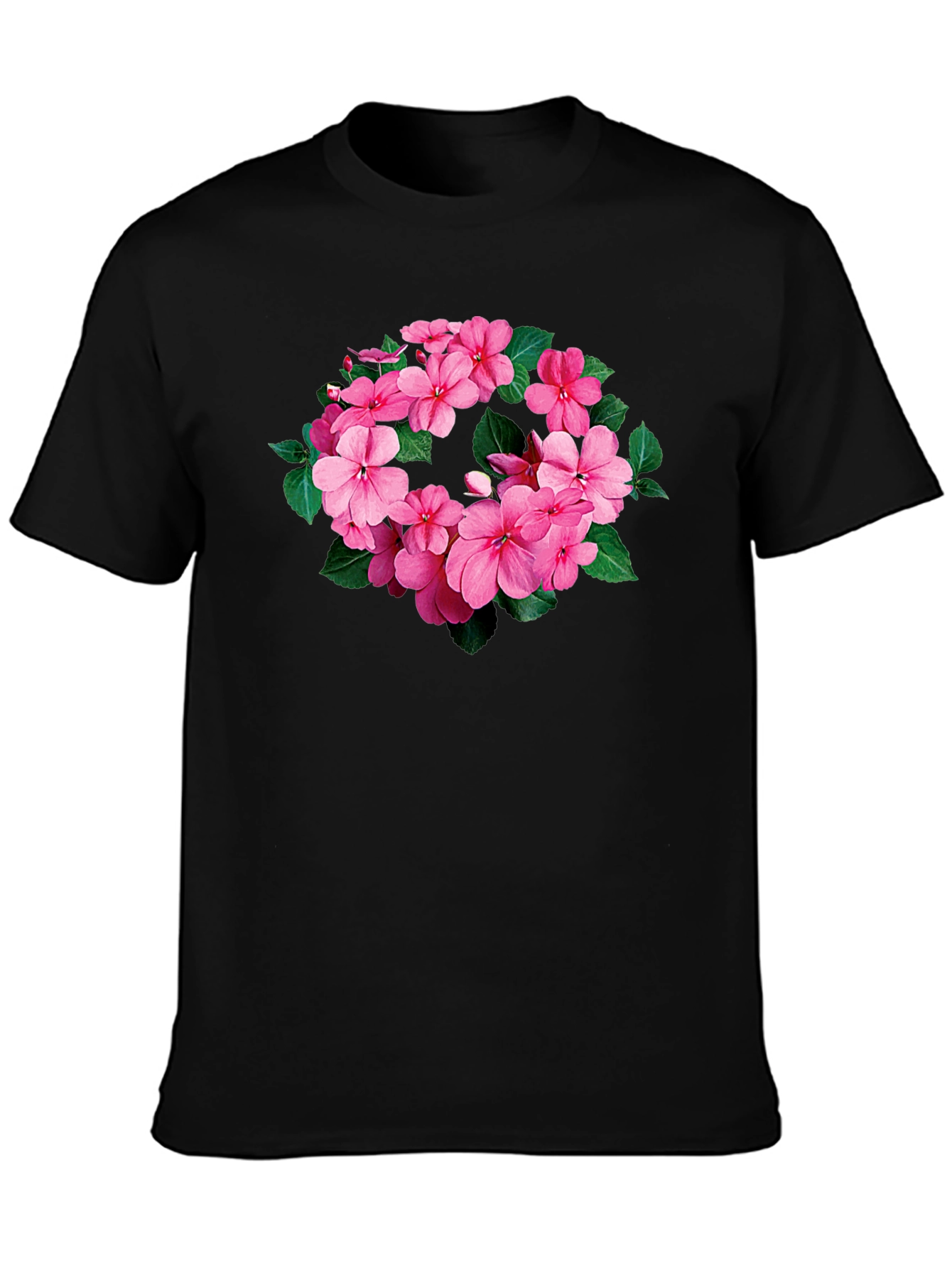 Floral Wreath Tee - Stylish Black T-Shirt