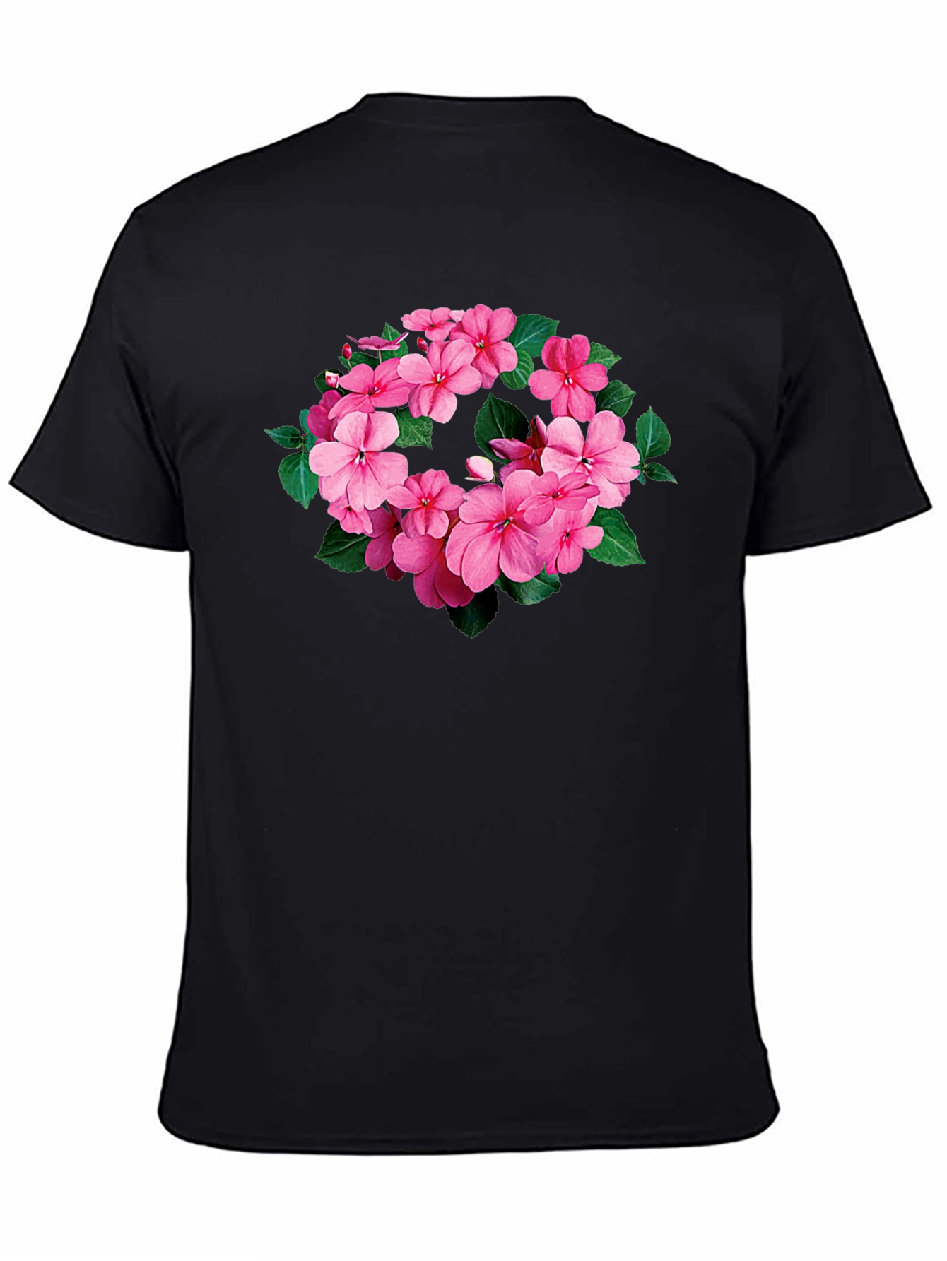 Floral Wreath Tee - Stylish Black T-Shirt
