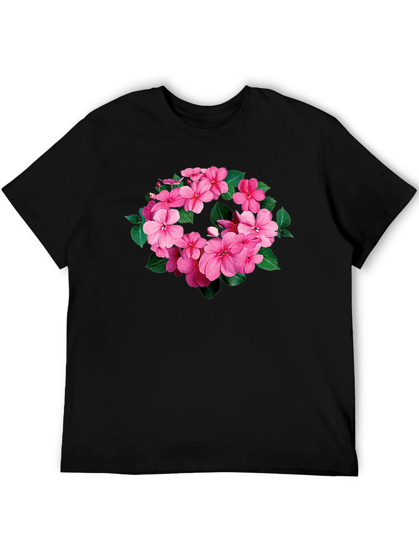 Floral Wreath Tee - Stylish Black T-Shirt