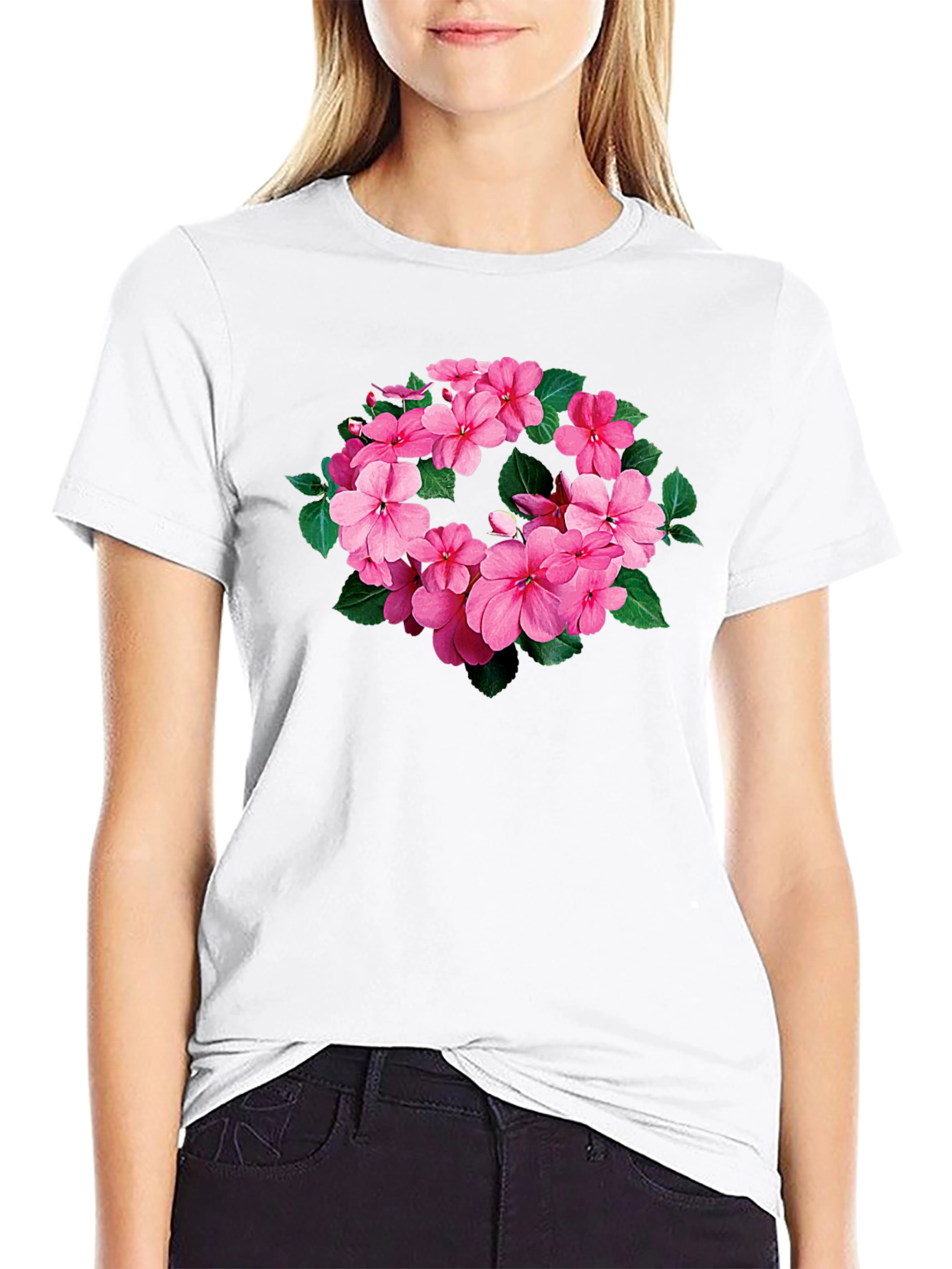 Floral Wreath Tee - Stylish Black T-Shirt