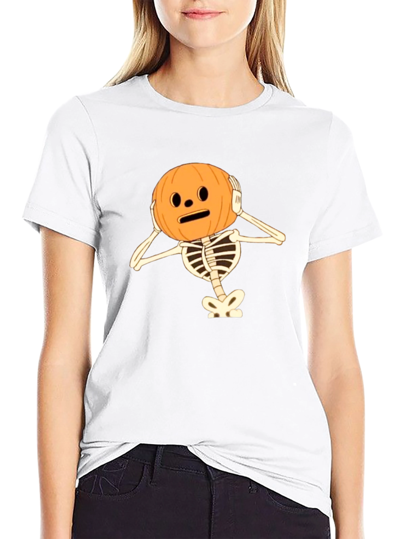 Skeleton Pumpkin Head Halloween T-Shirt