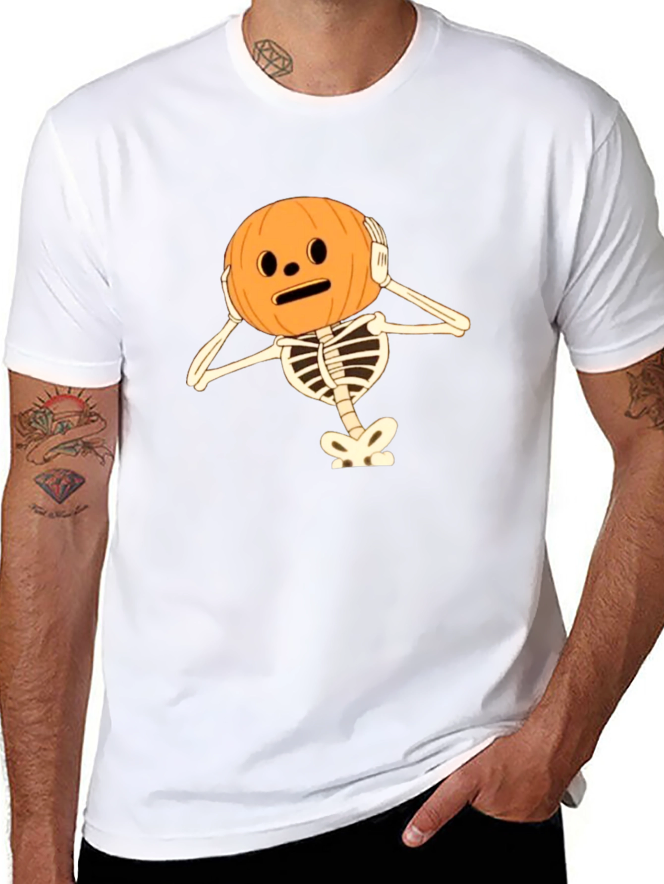 Skeleton Pumpkin Head Halloween T-Shirt