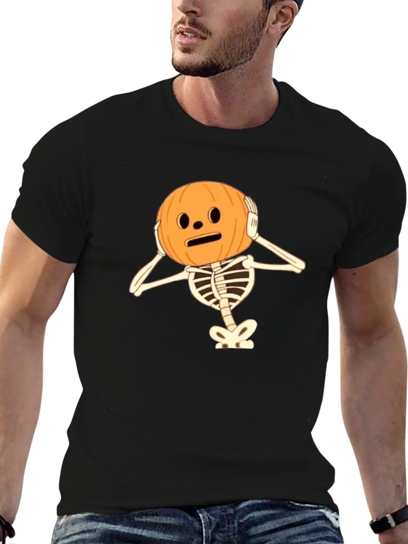 Skeleton Pumpkin Head Halloween T-Shirt