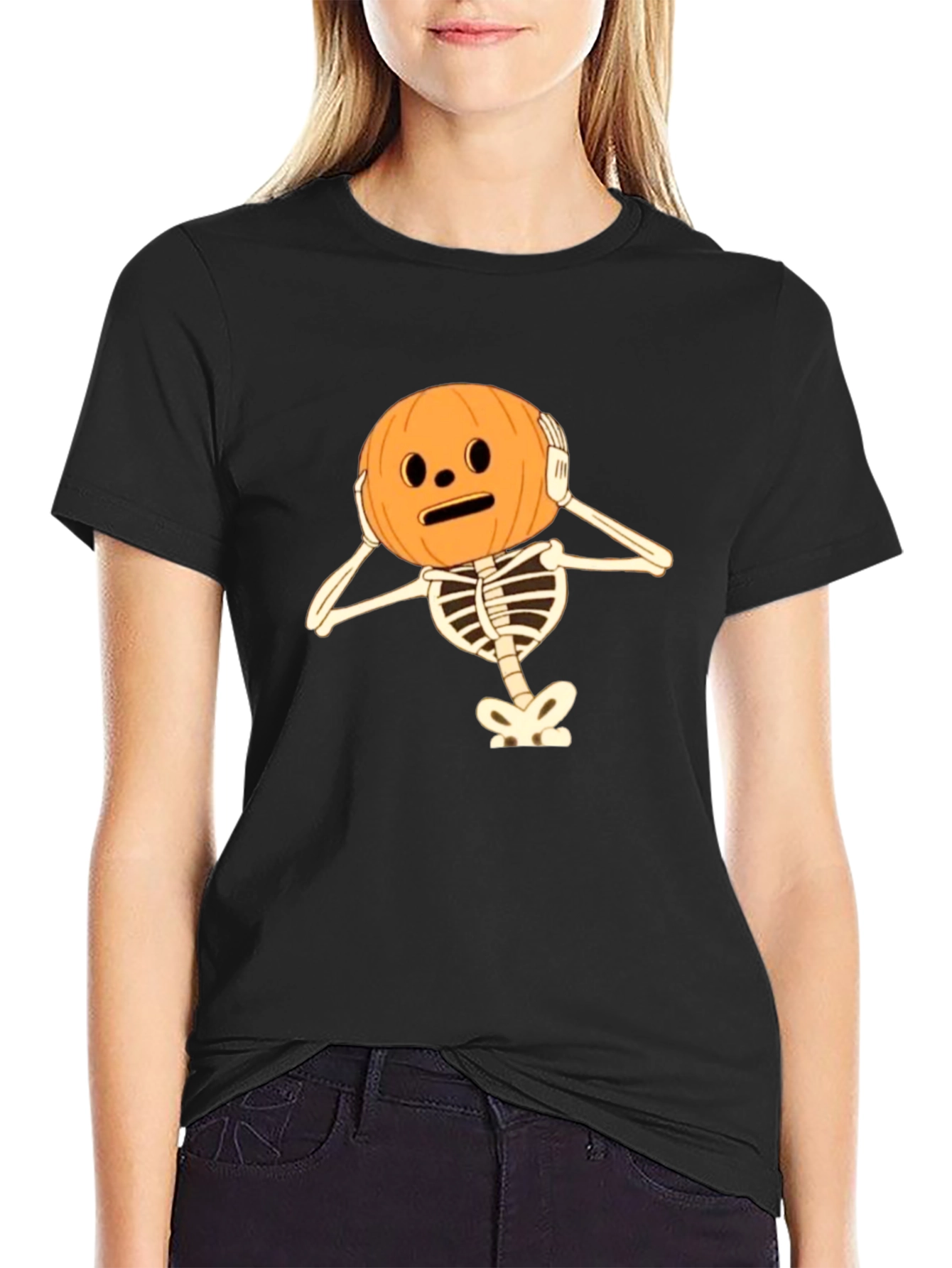 Skeleton Pumpkin Head Halloween T-Shirt