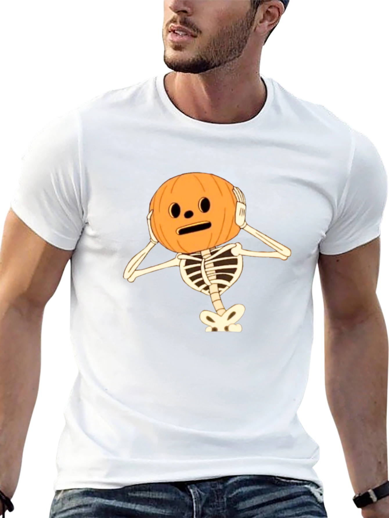 Skeleton Pumpkin Head Halloween T-Shirt