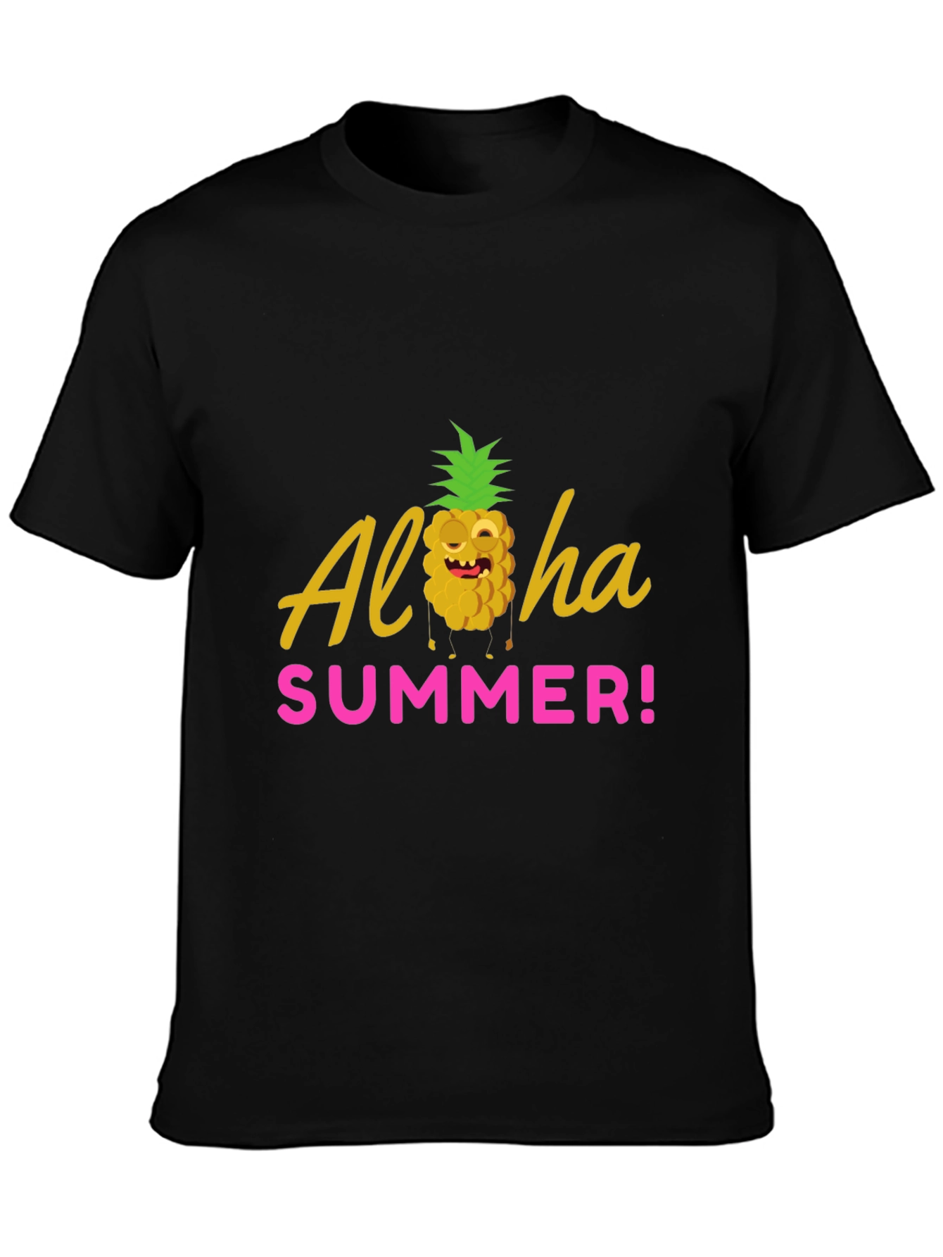 Aloha Summer Graphic T-Shirt - Black Crew Neck Tee