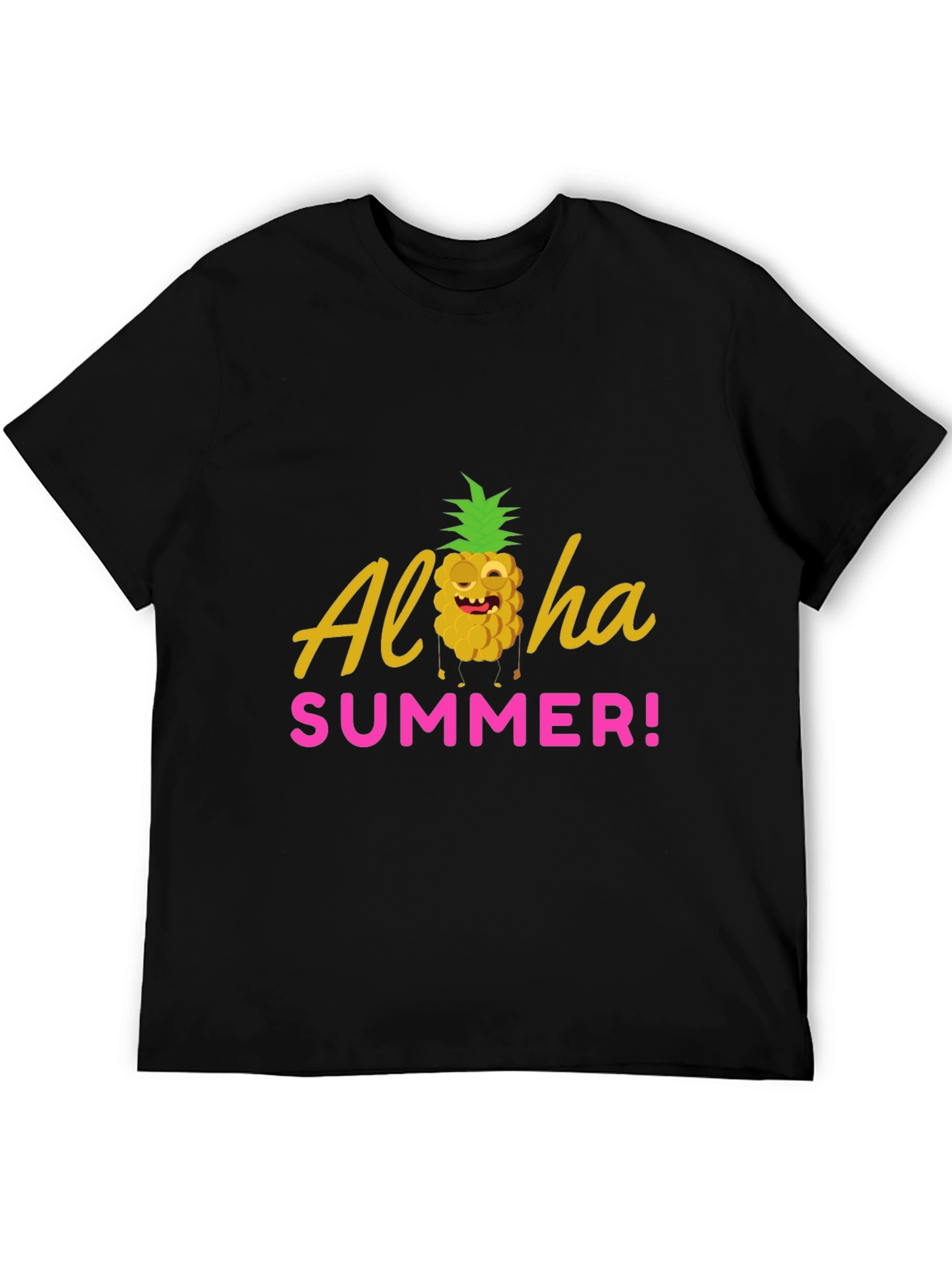 Aloha Summer Graphic T-Shirt - Black Crew Neck Tee