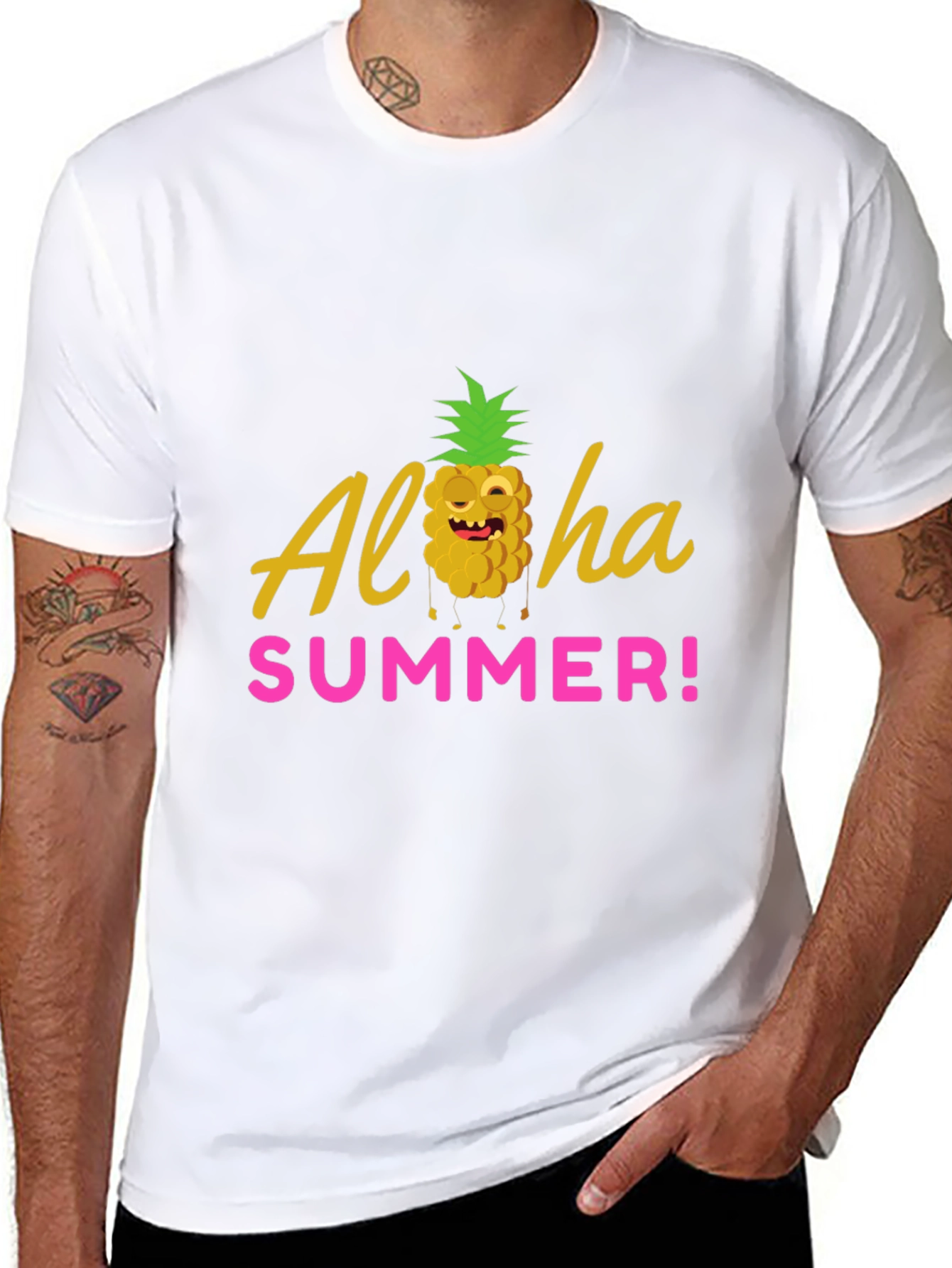 Aloha Summer Graphic T-Shirt - Black Crew Neck Tee