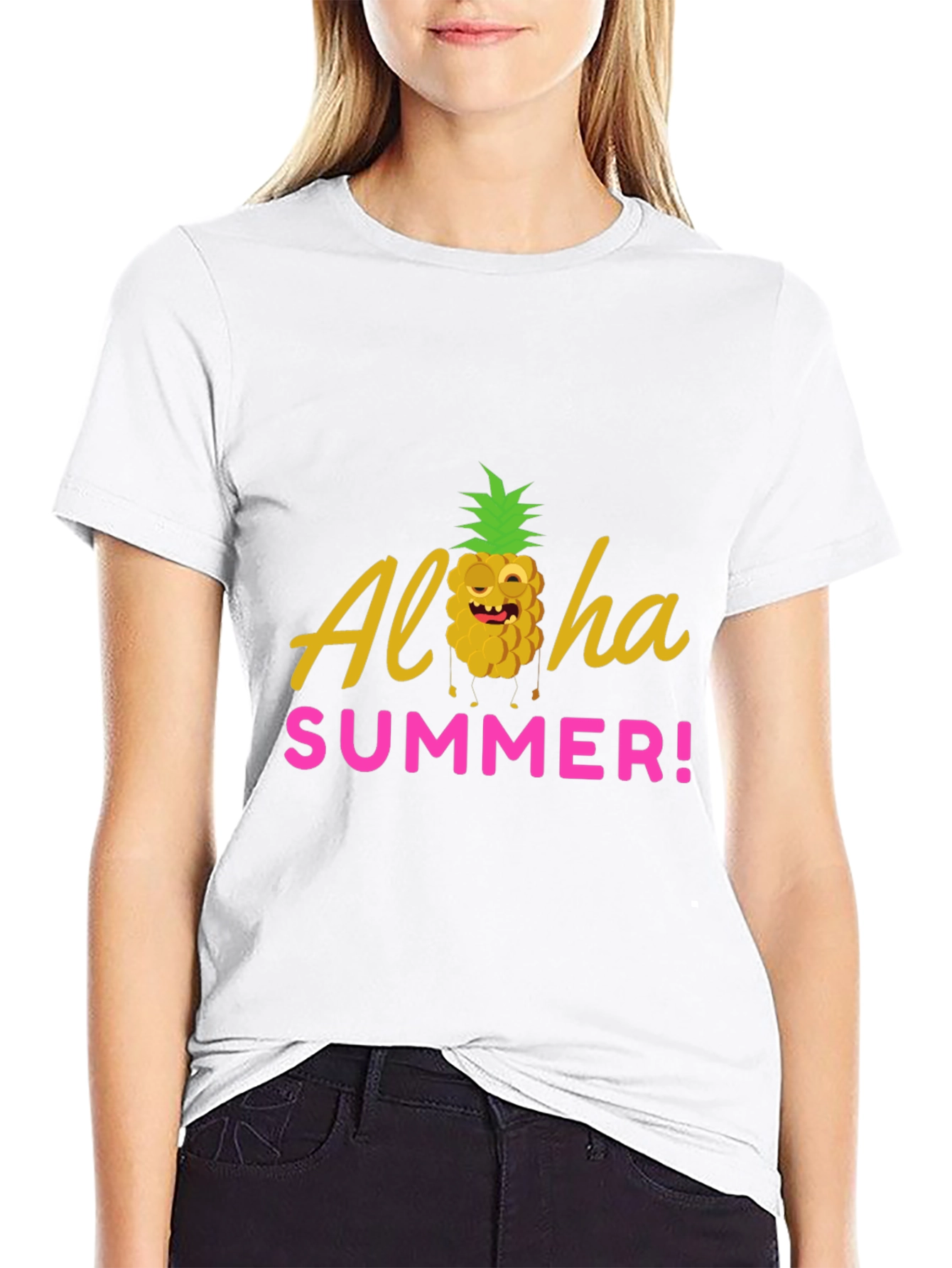 Aloha Summer Graphic T-Shirt - Black Crew Neck Tee