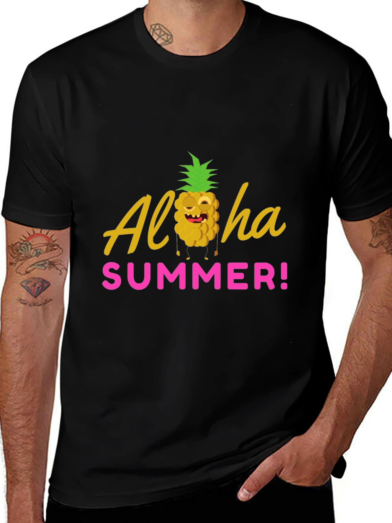 Aloha Summer Graphic T-Shirt - Black Crew Neck Tee
