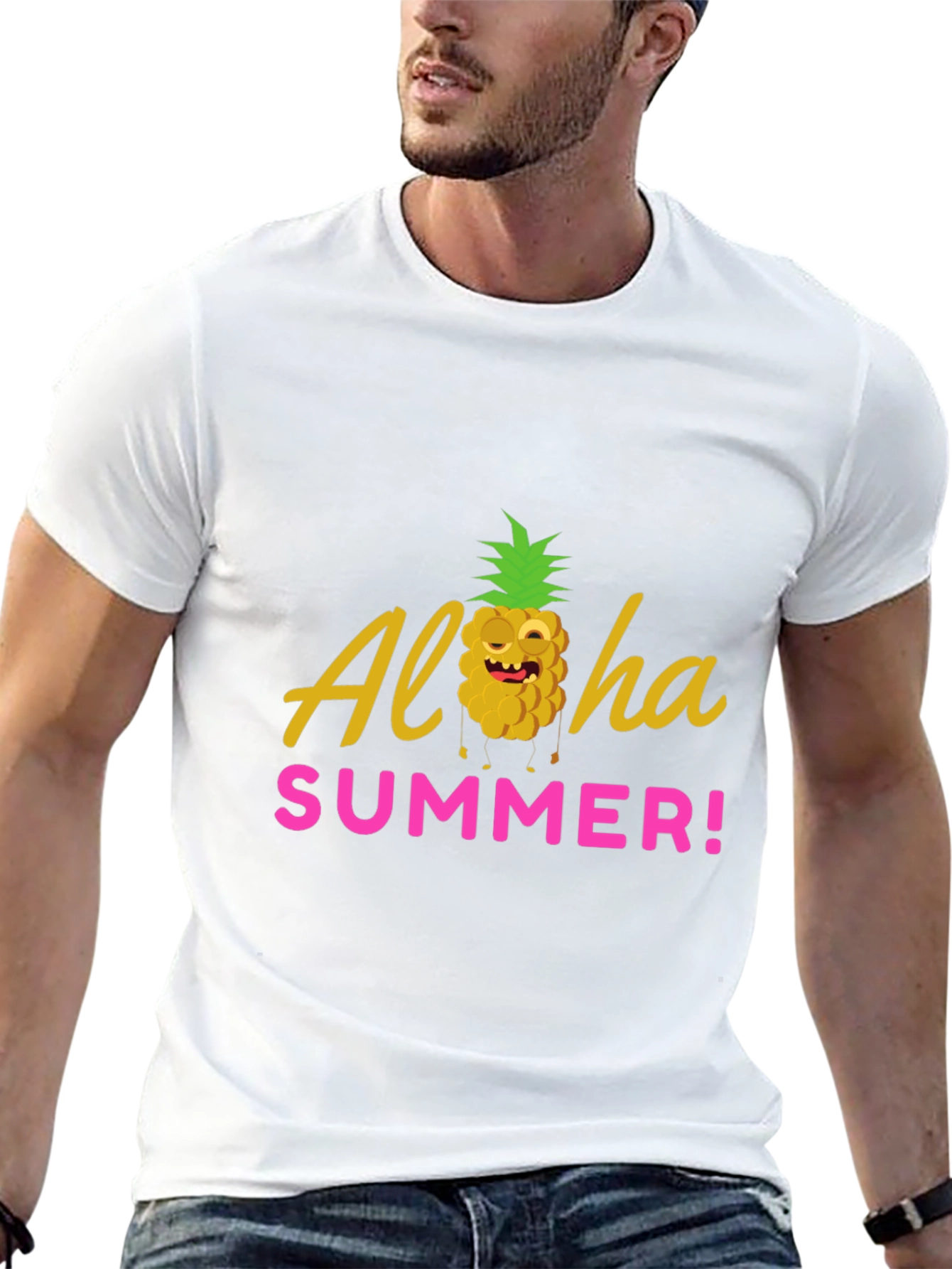 Aloha Summer Graphic T-Shirt - Black Crew Neck Tee
