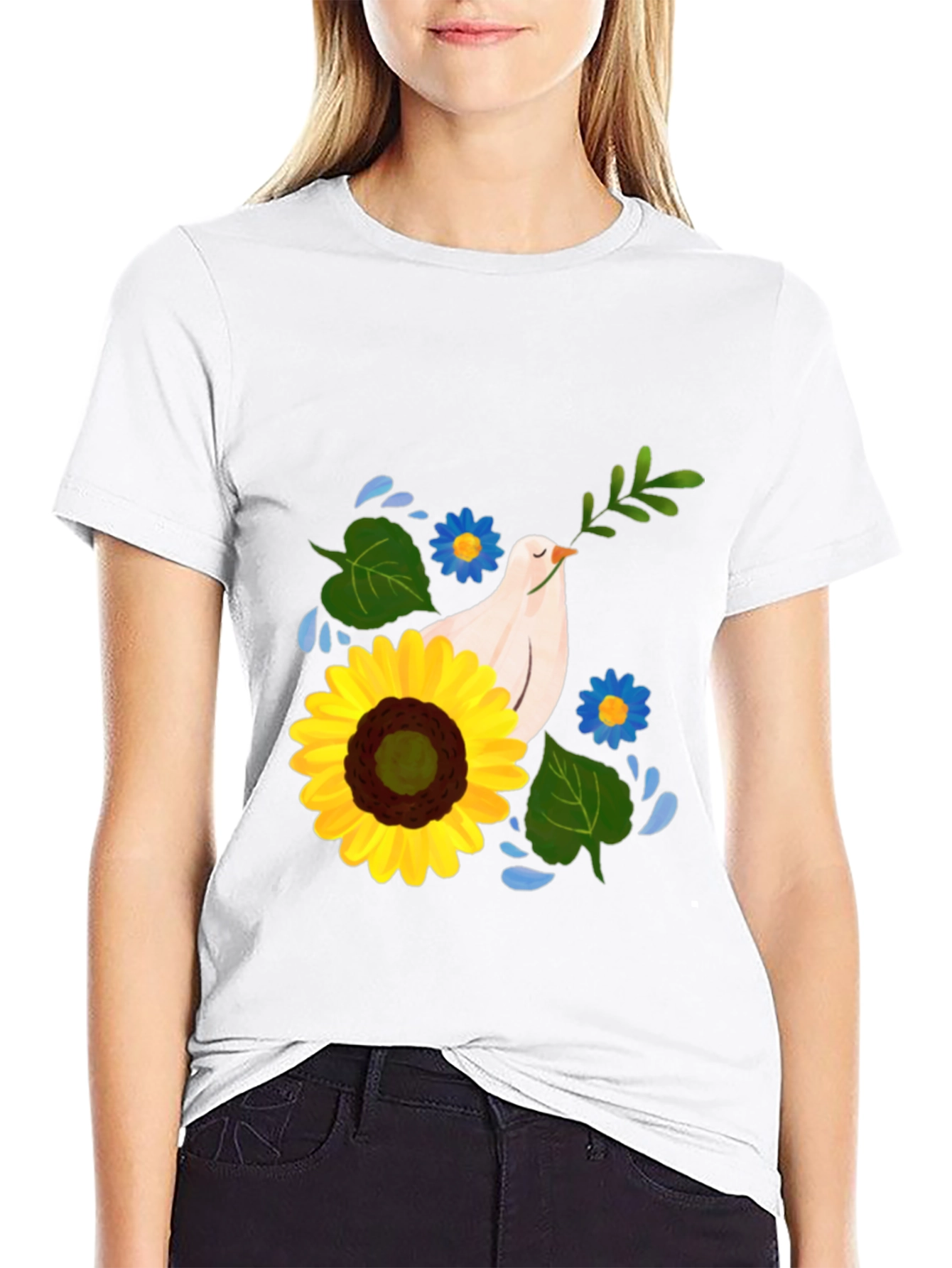 Peace Dove & Sunflower Black Graphic Tee
