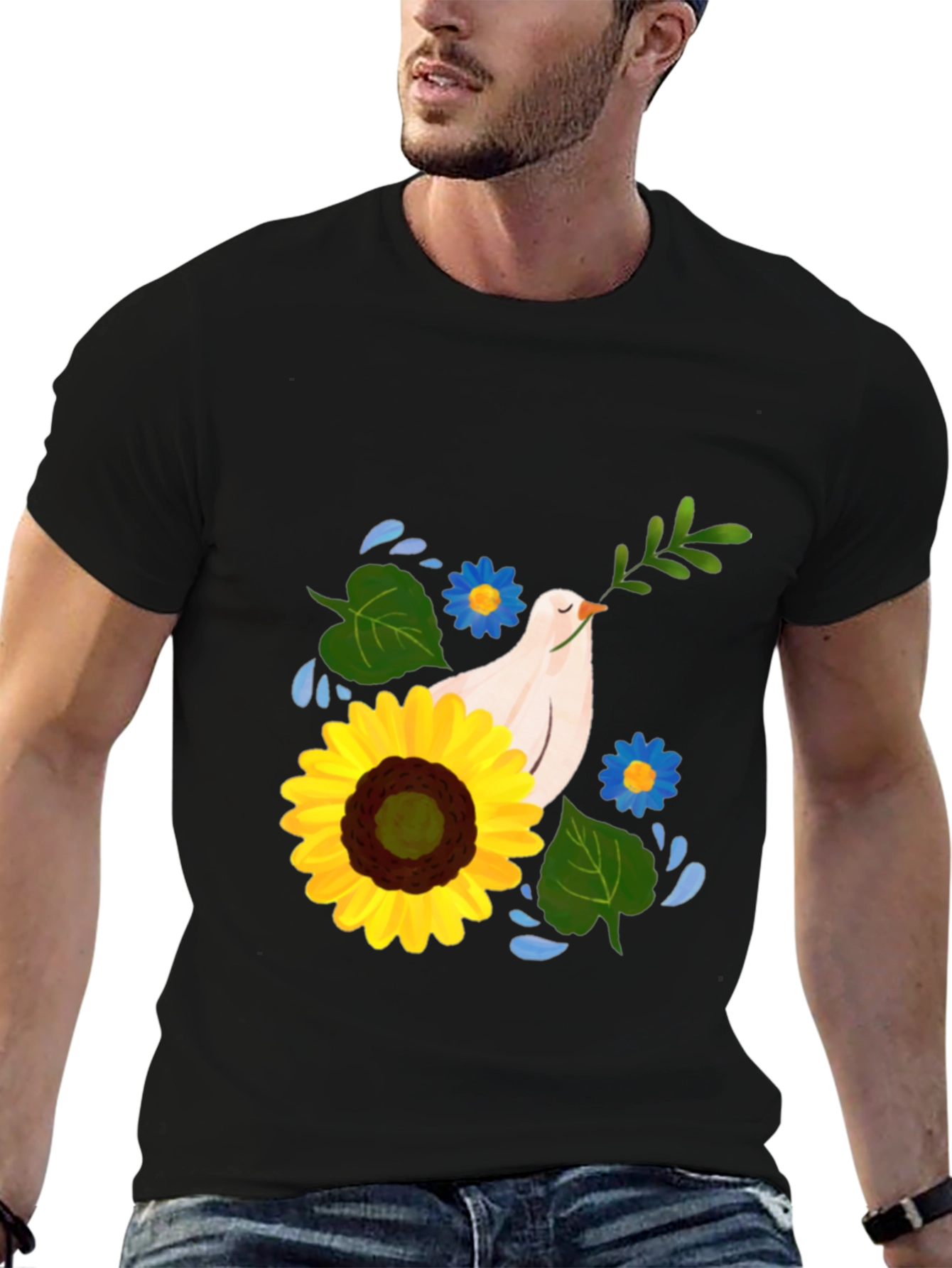 Peace Dove & Sunflower Black Graphic Tee