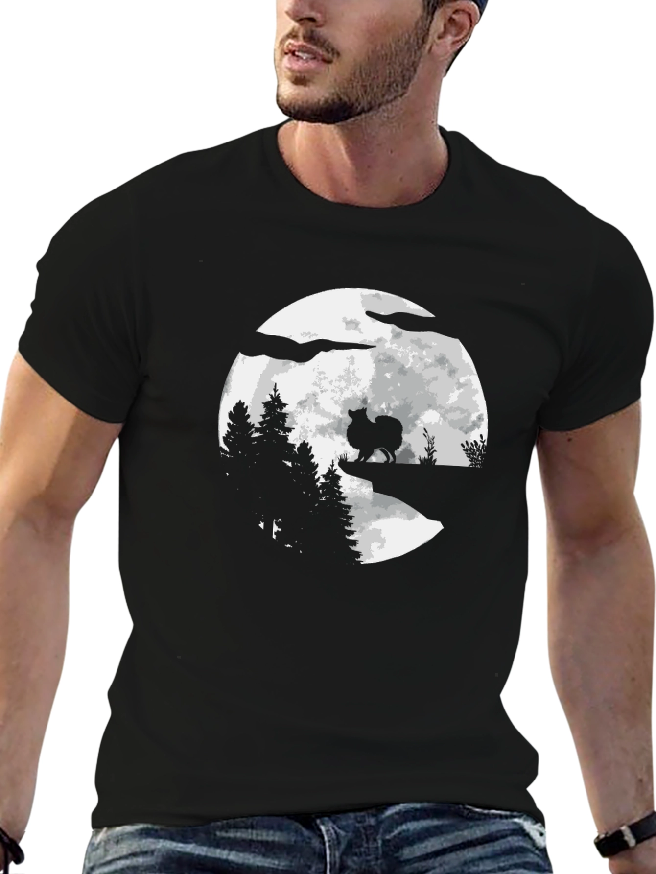 Moonlit Dog Graphic Tee - Mens Black T-Shirt