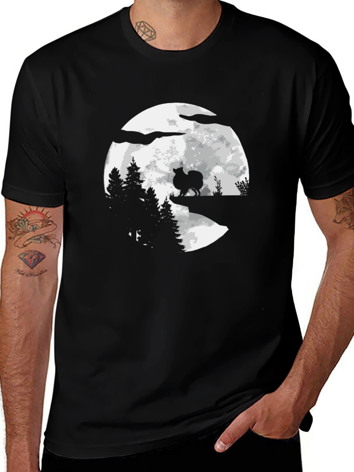 Moonlit Dog Graphic Tee - Mens Black T-Shirt