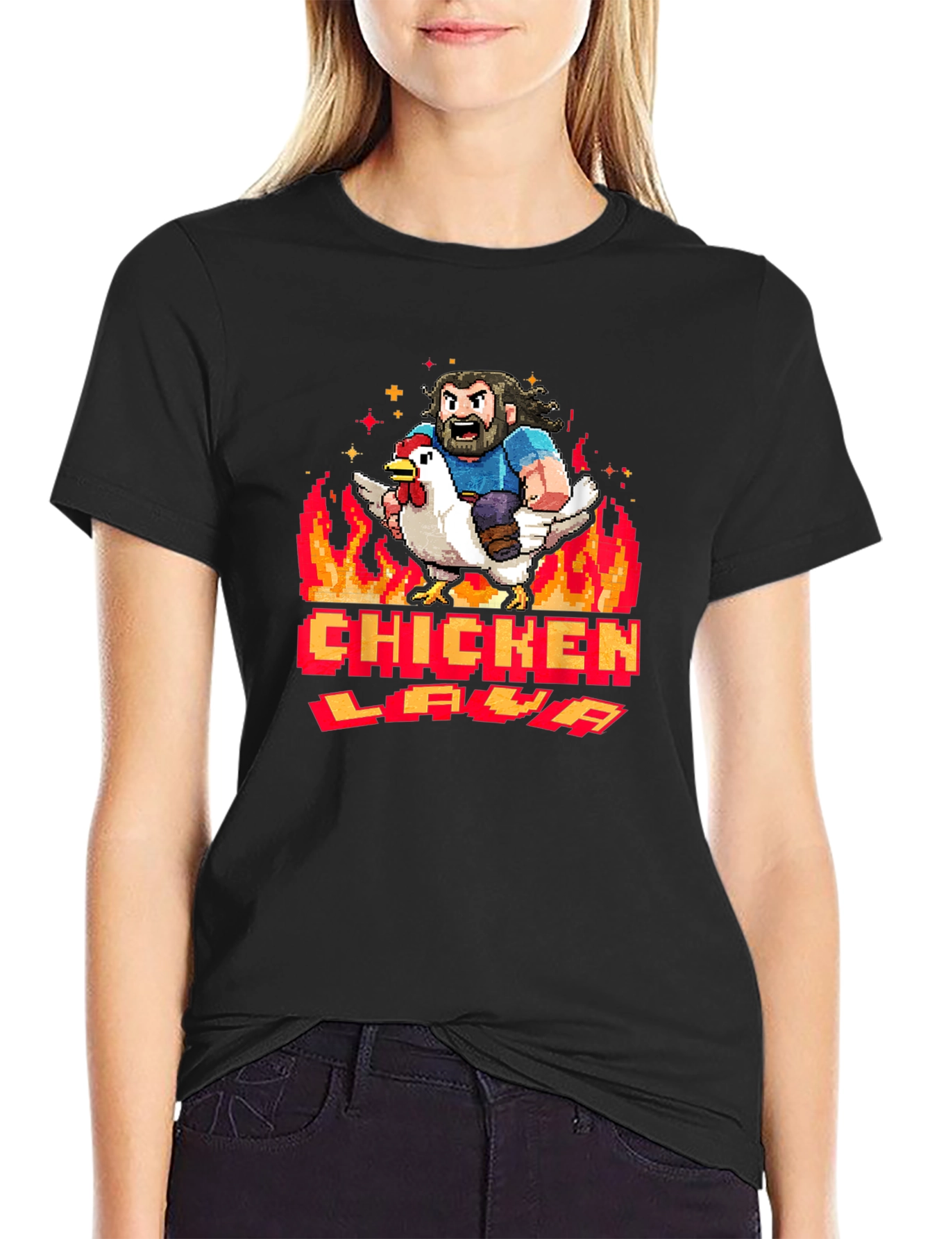 Chicken Lava Graphic Tee - Black Cotton T-Shirt