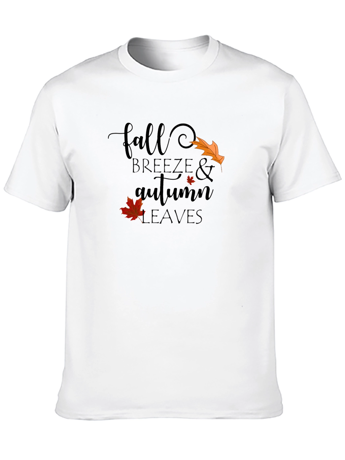 Fall Breeze & Autumn Leaves Black Graphic T-Shirt