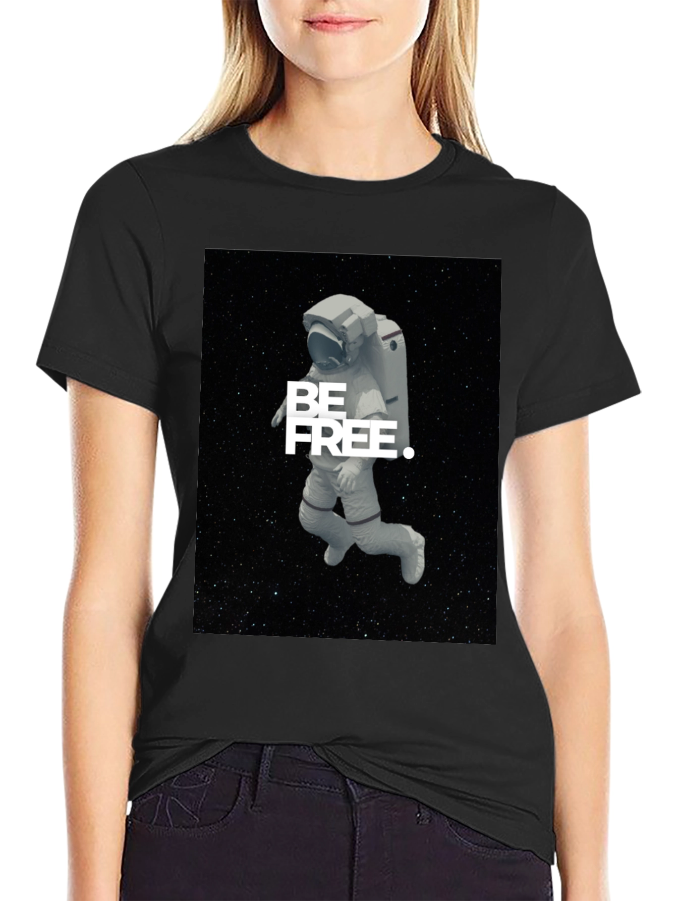 Astronaut Be Free Graphic Black T-Shirt