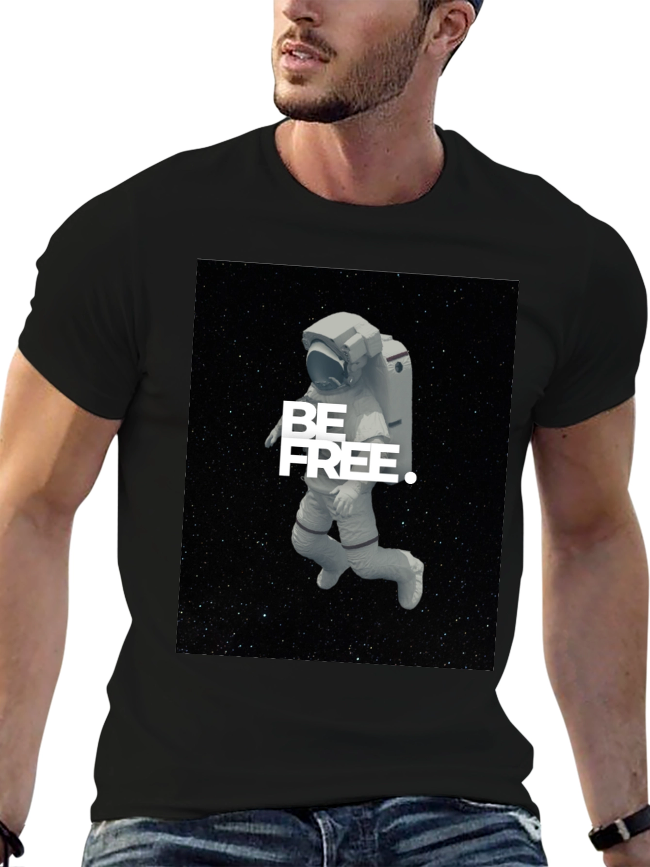 Astronaut Be Free Graphic Black T-Shirt