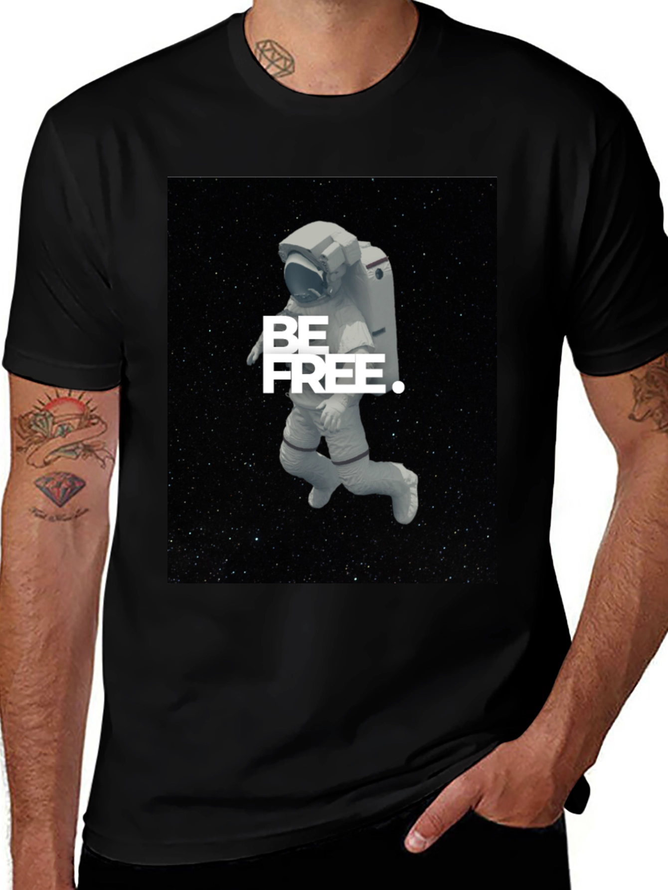 Astronaut Be Free Graphic Black T-Shirt