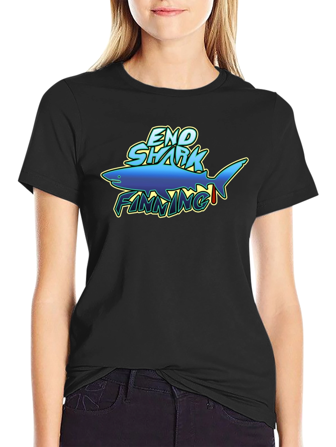 End Shark Finning Graphic Black T-Shirt
