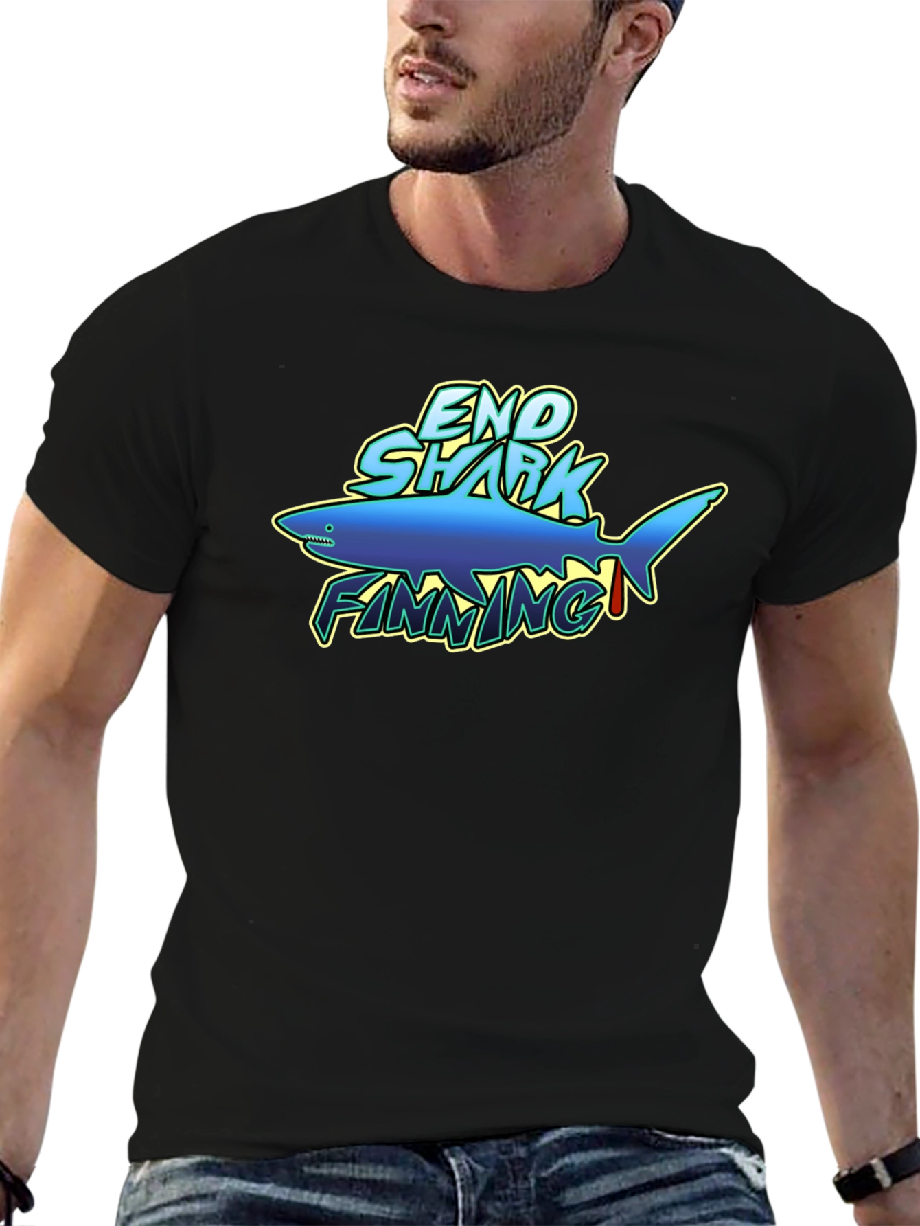 End Shark Finning Graphic Black T-Shirt