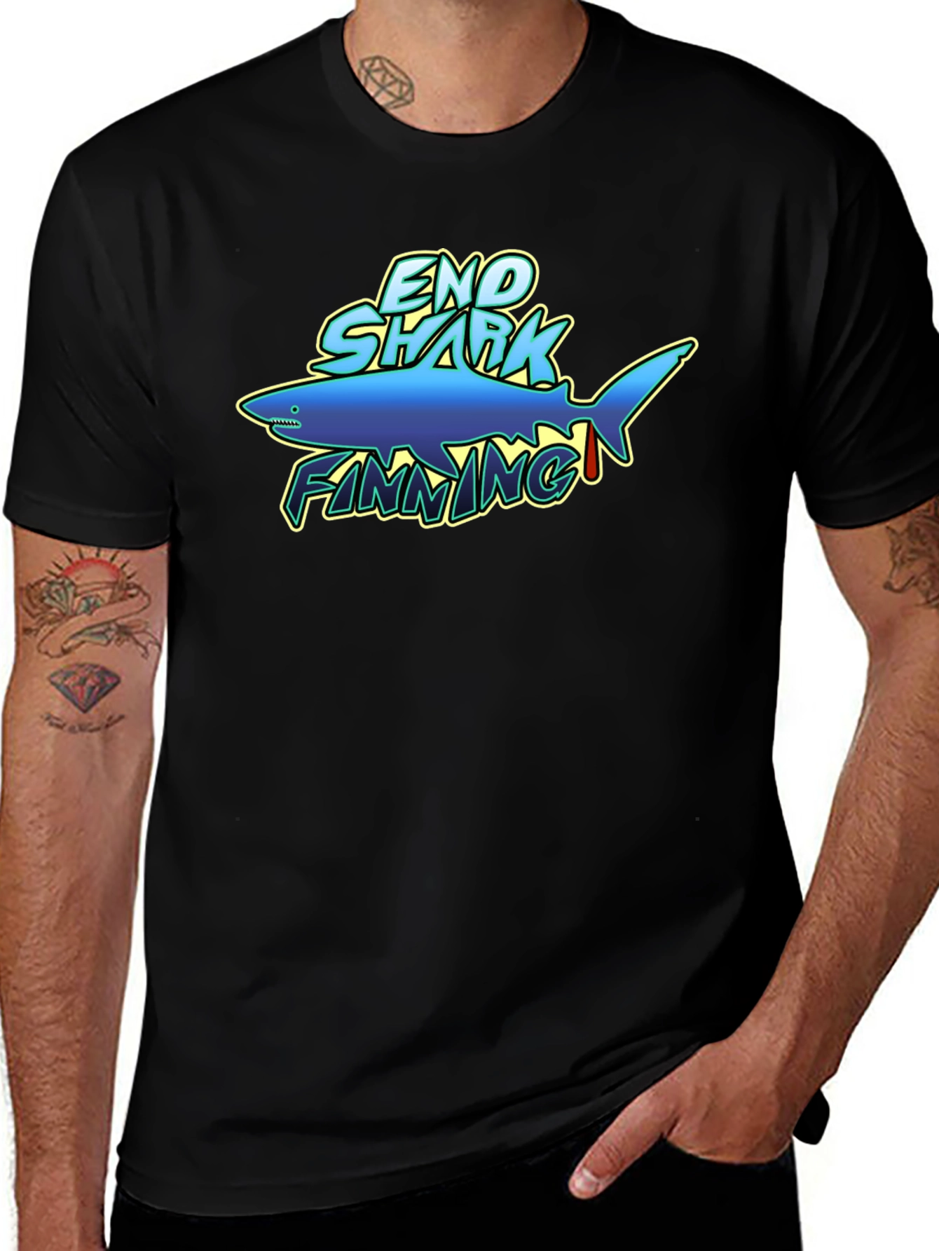 End Shark Finning Graphic Black T-Shirt