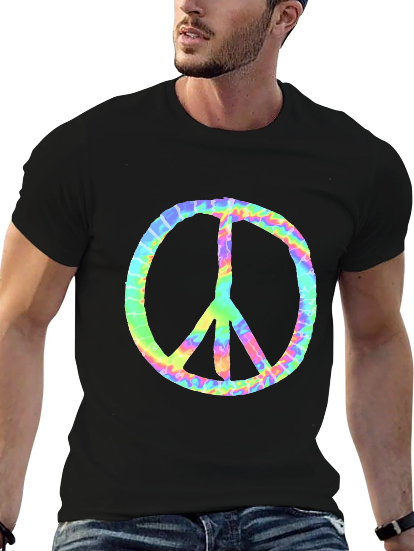 Tie Dye Peace Sign Graphic Tee - Retro Style