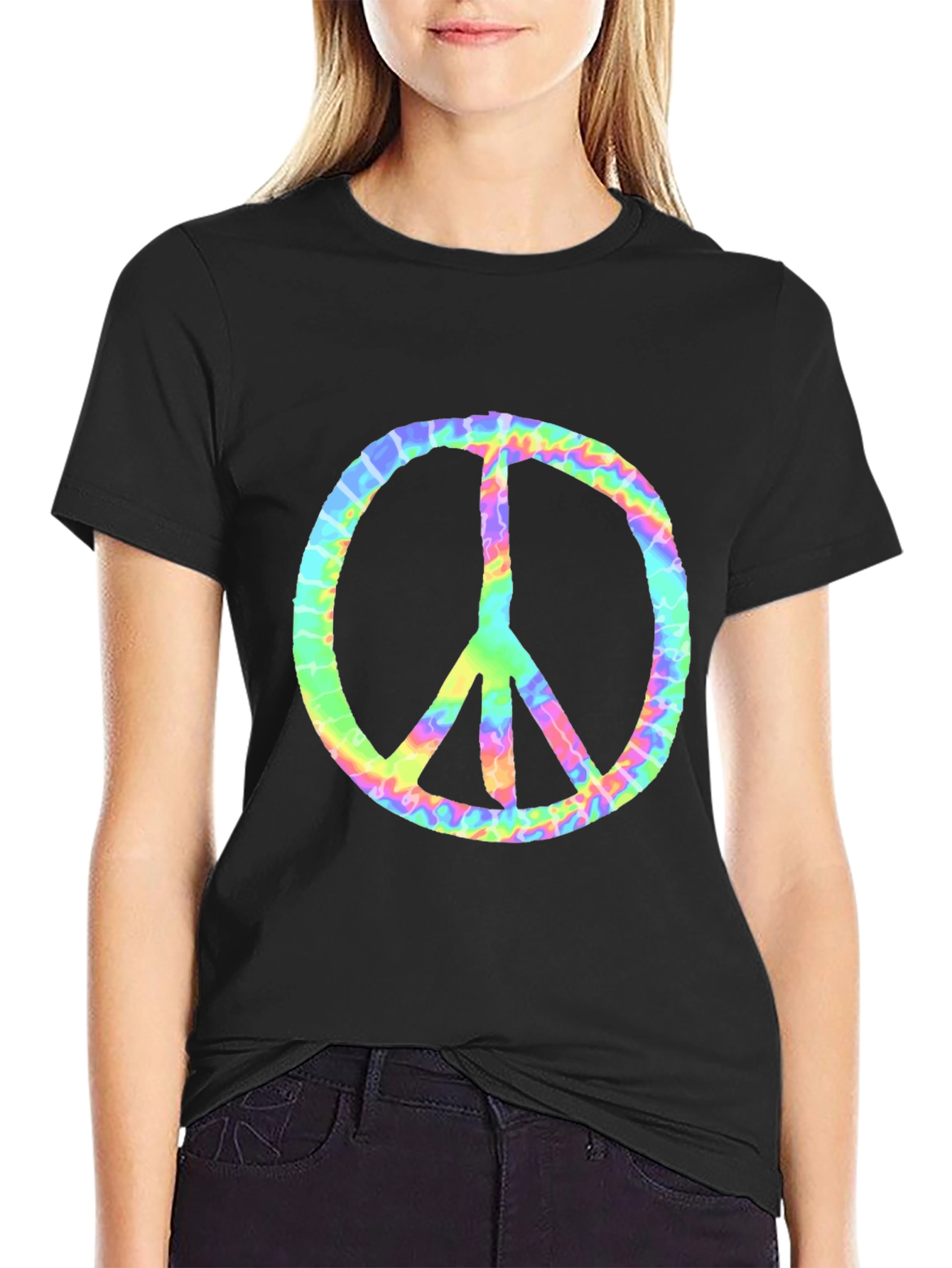 Tie Dye Peace Sign Graphic Tee - Retro Style