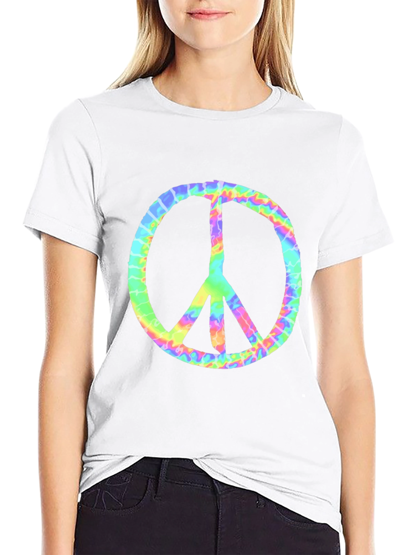 Tie Dye Peace Sign Graphic Tee - Retro Style