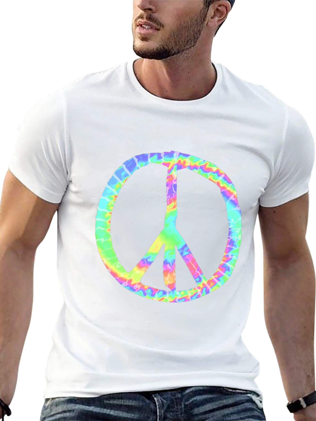 Tie Dye Peace Sign Graphic Tee - Retro Style