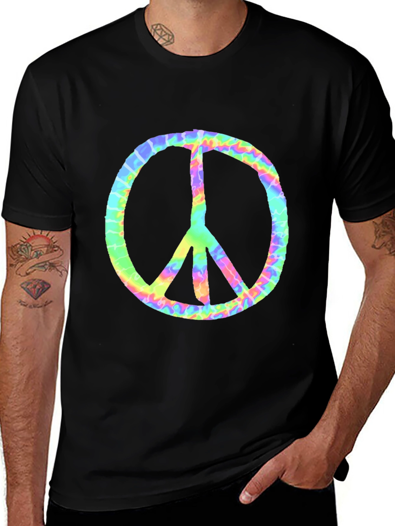 Tie Dye Peace Sign Graphic Tee - Retro Style