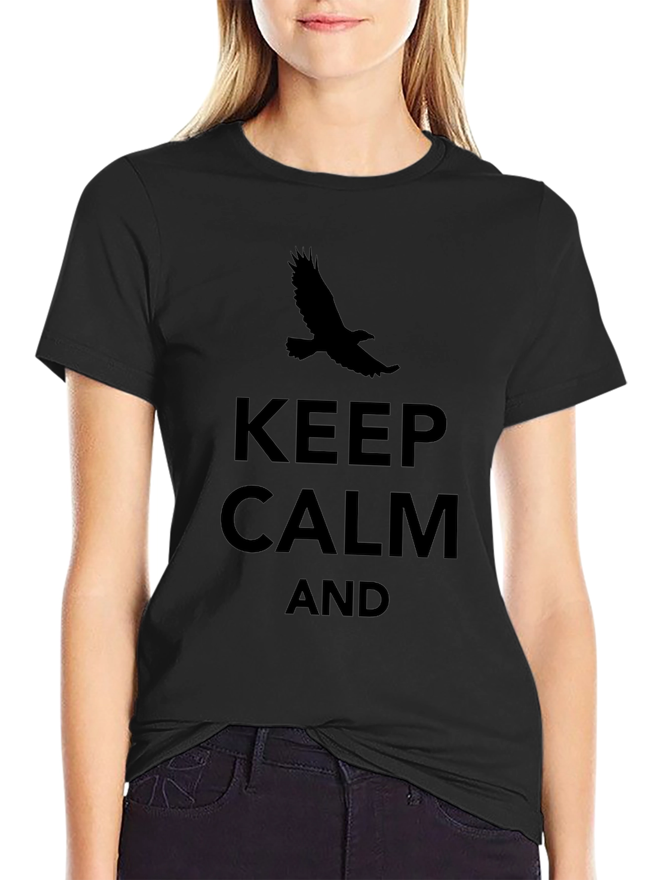 Keep Calm Eagle Graphic Tee - Black Casual T-Shirt