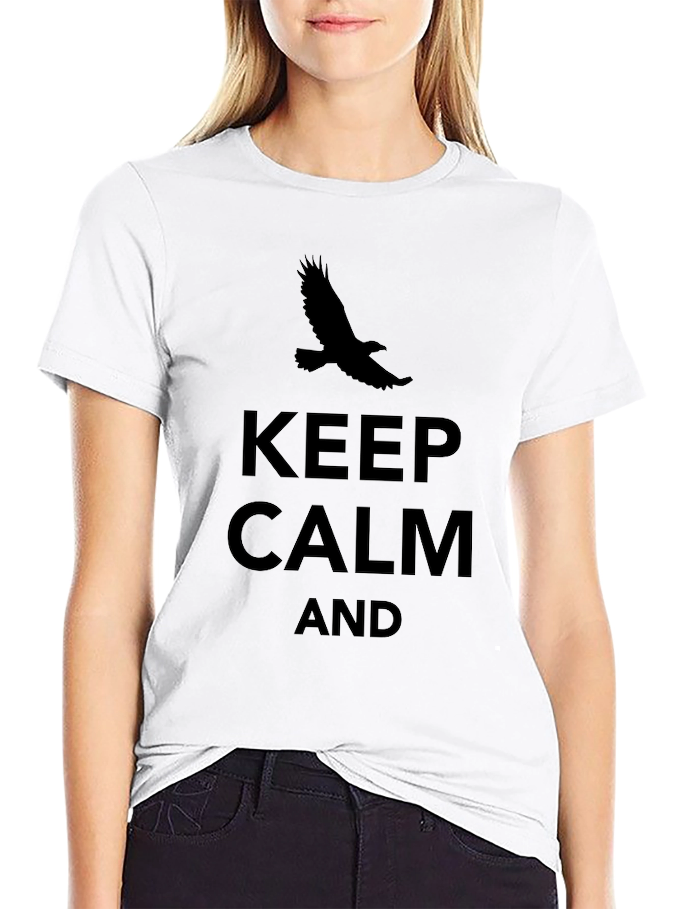 Keep Calm Eagle Graphic Tee - Black Casual T-Shirt