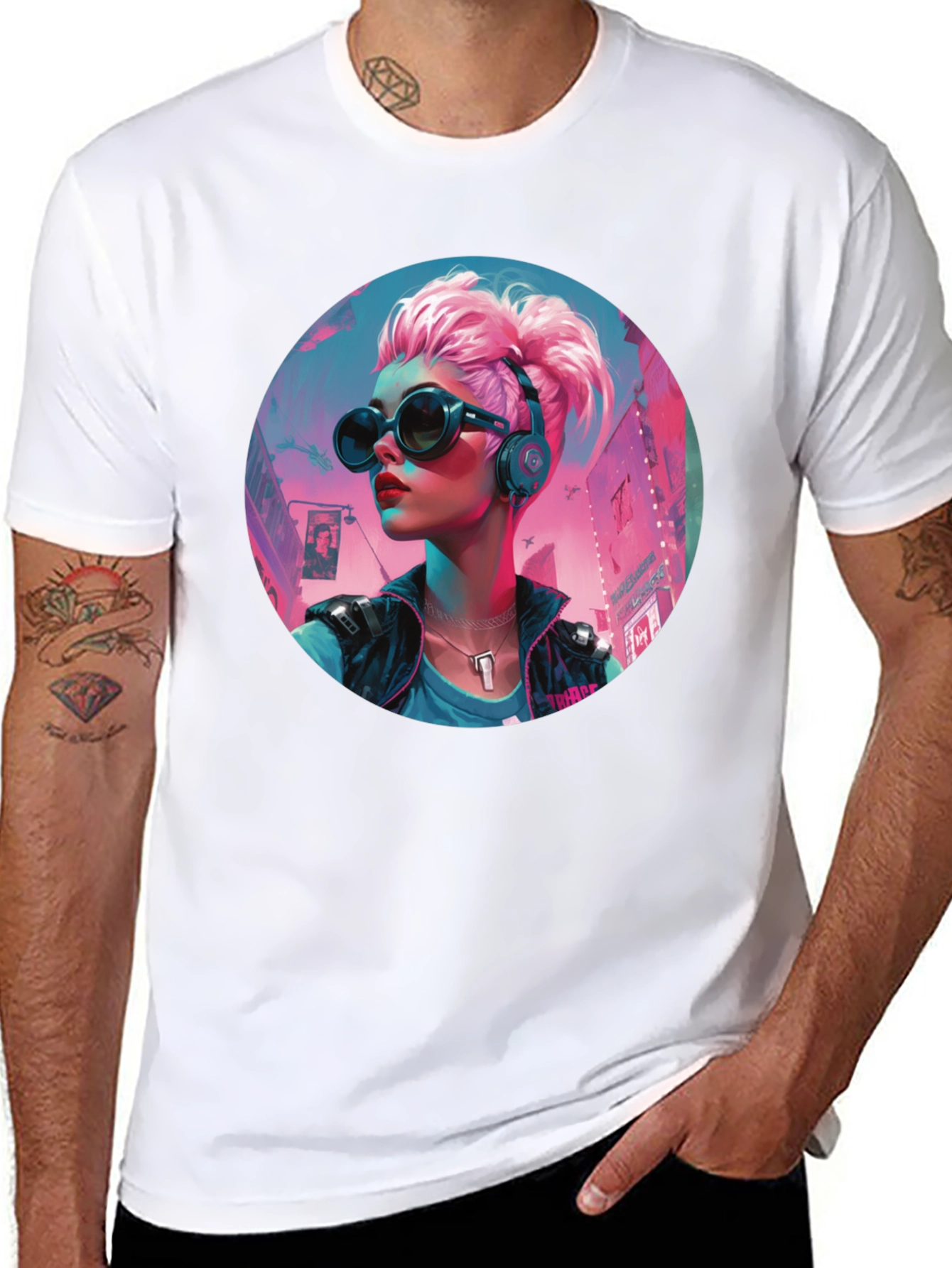 Cyberpunk Girl Graphic Tee - Black Cotton T-Shirt