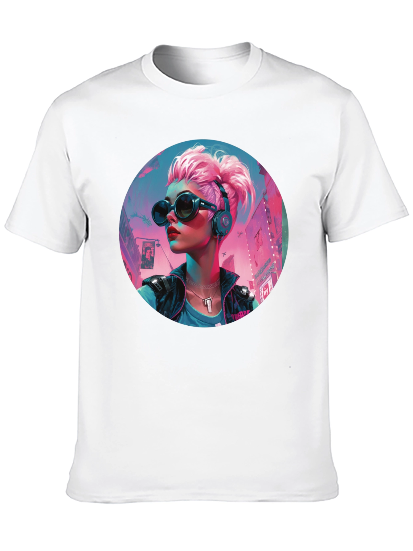Cyberpunk Girl Graphic Tee - Black Cotton T-Shirt