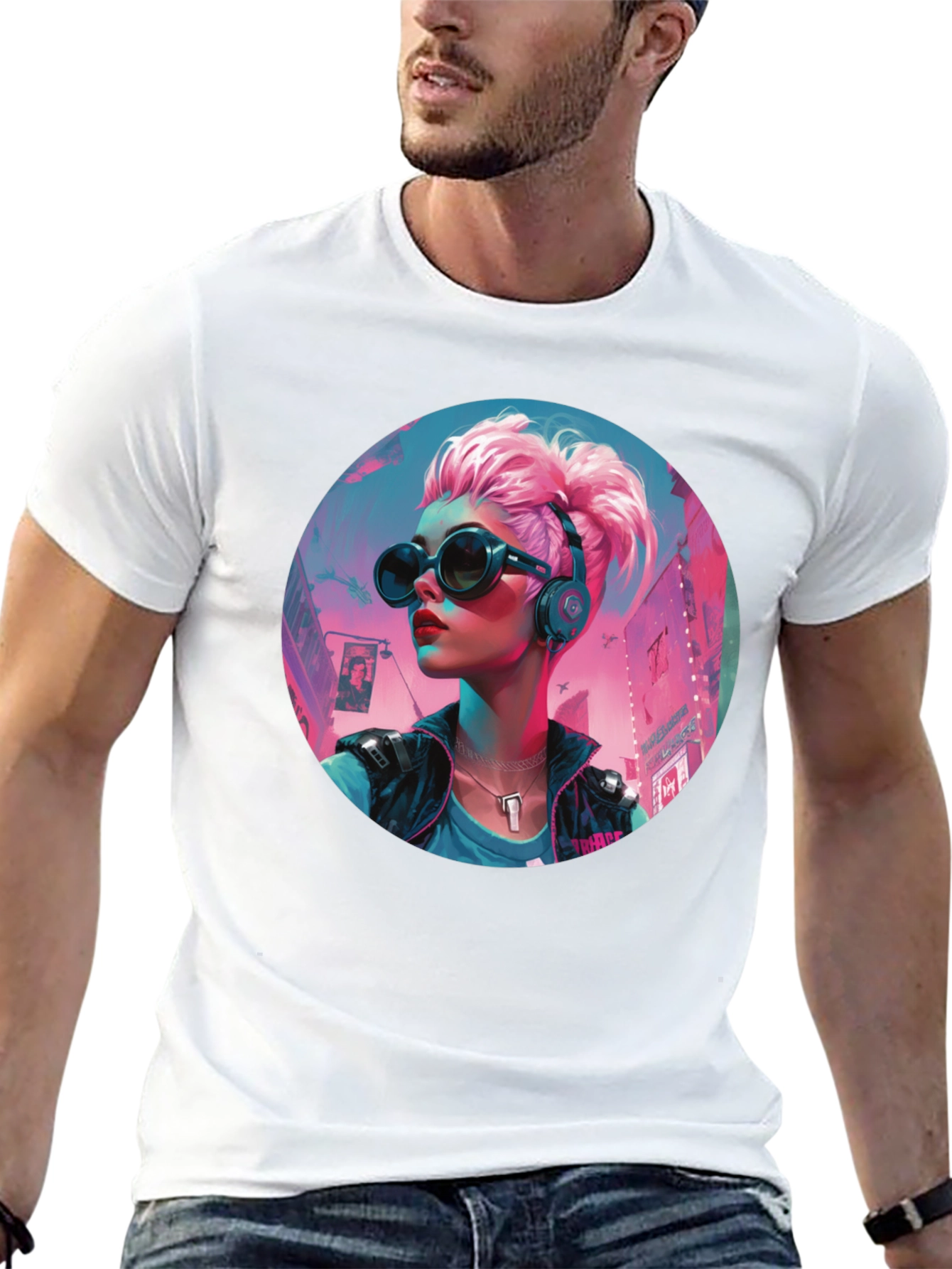 Cyberpunk Girl Graphic Tee - Black Cotton T-Shirt