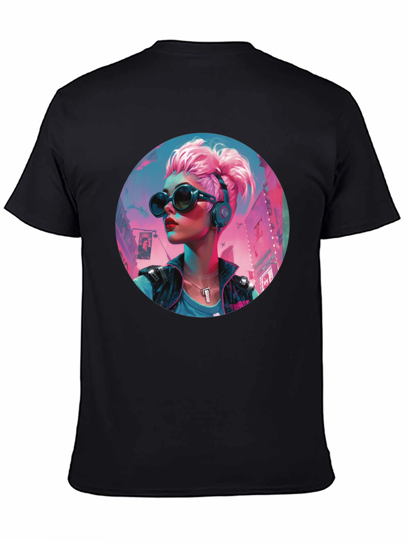Cyberpunk Girl Graphic Tee - Black Cotton T-Shirt