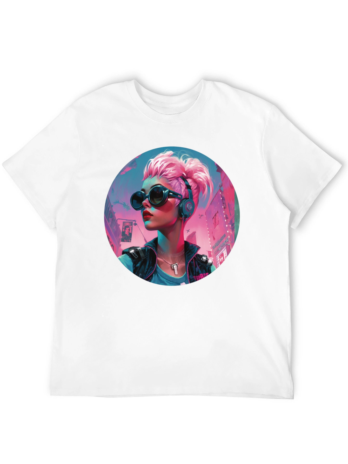 Cyberpunk Girl Graphic Tee - Black Cotton T-Shirt