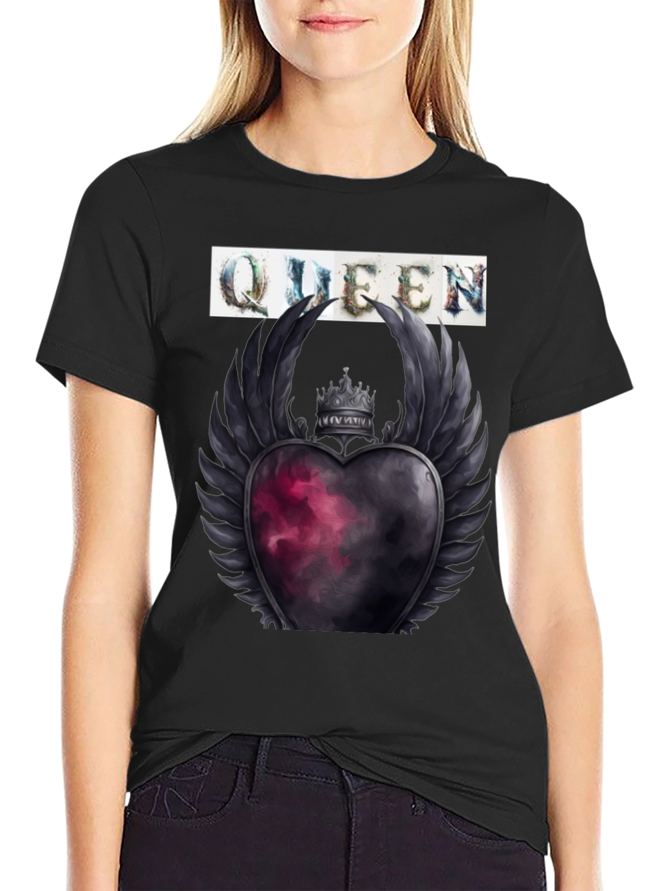Queen Heart Crown Graphic Tee - Trendy Style