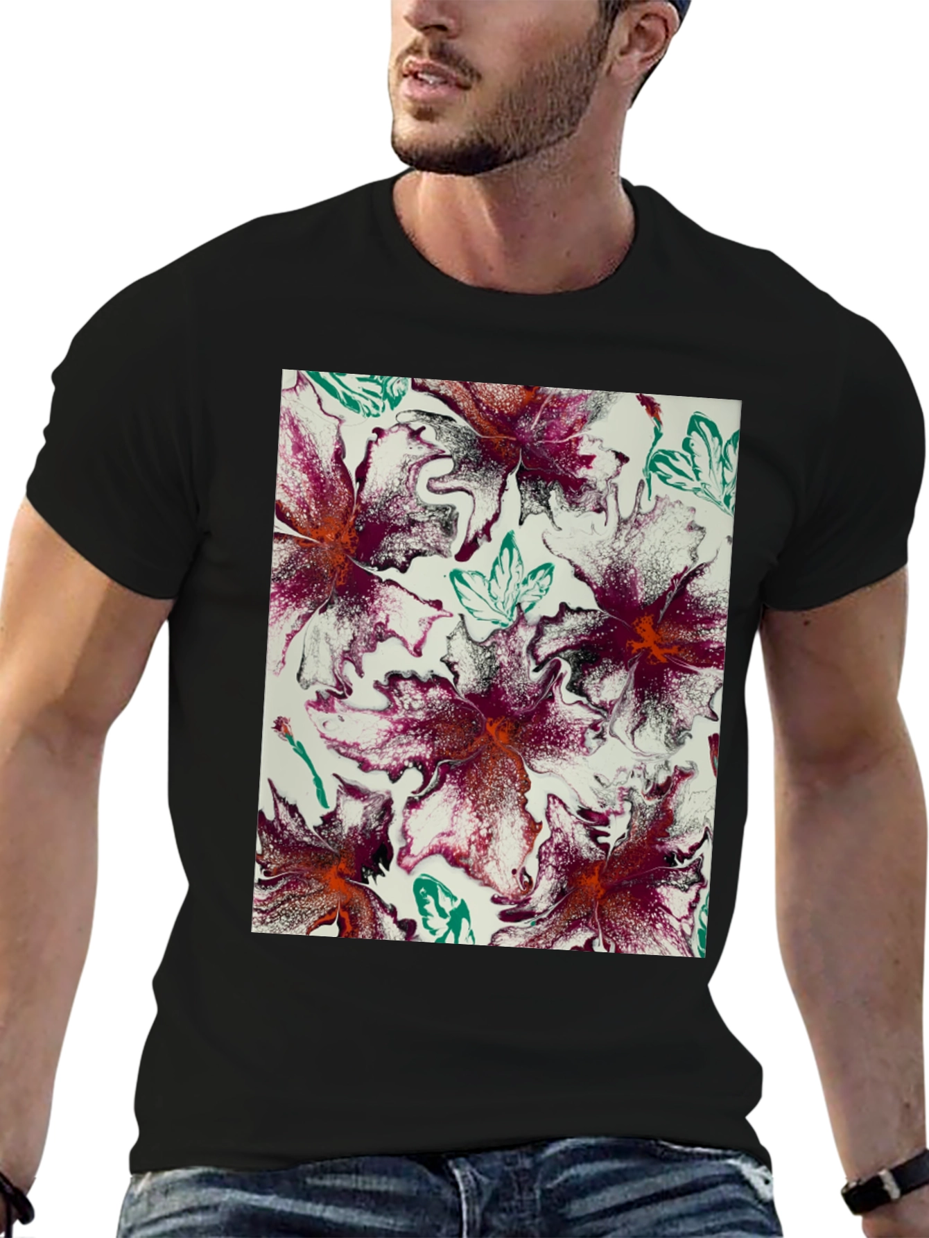 Abstract Floral T-Shirt - Unique Artistic Design