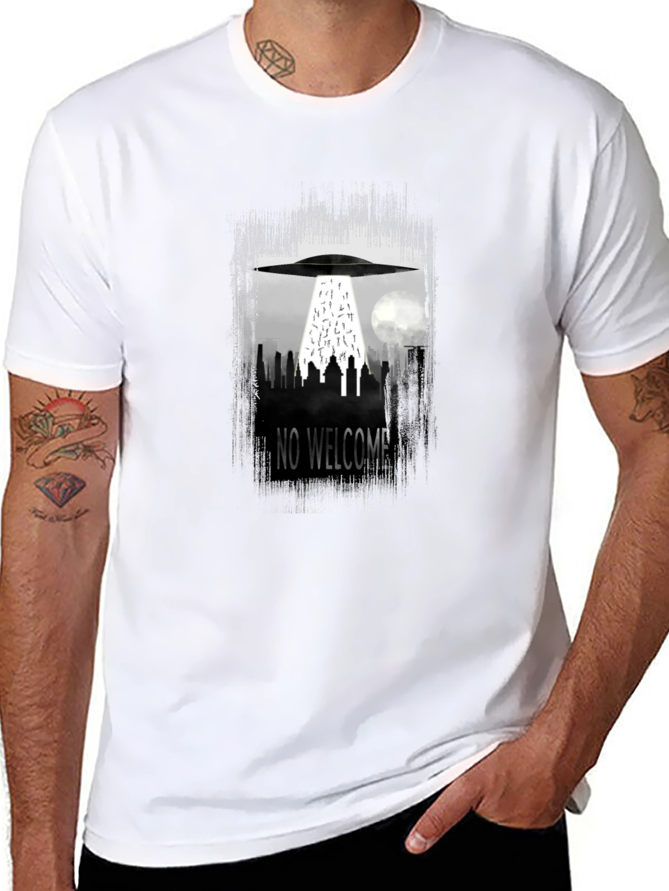 No Welcome UFO T-Shirt - City Alien Abduction Tee