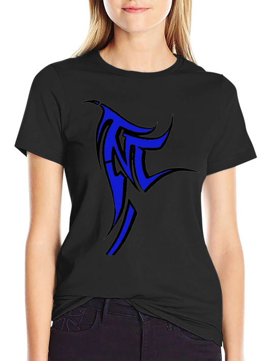 Black T-Shirt with Blue Tribal Design