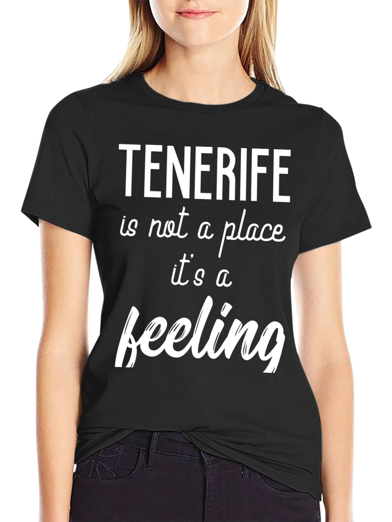 Tenerife Feeling Graphic Tee - Black Crew Neck T-Shirt