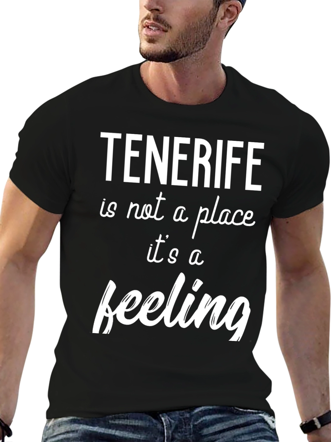 Tenerife Feeling Graphic Tee - Black Crew Neck T-Shirt