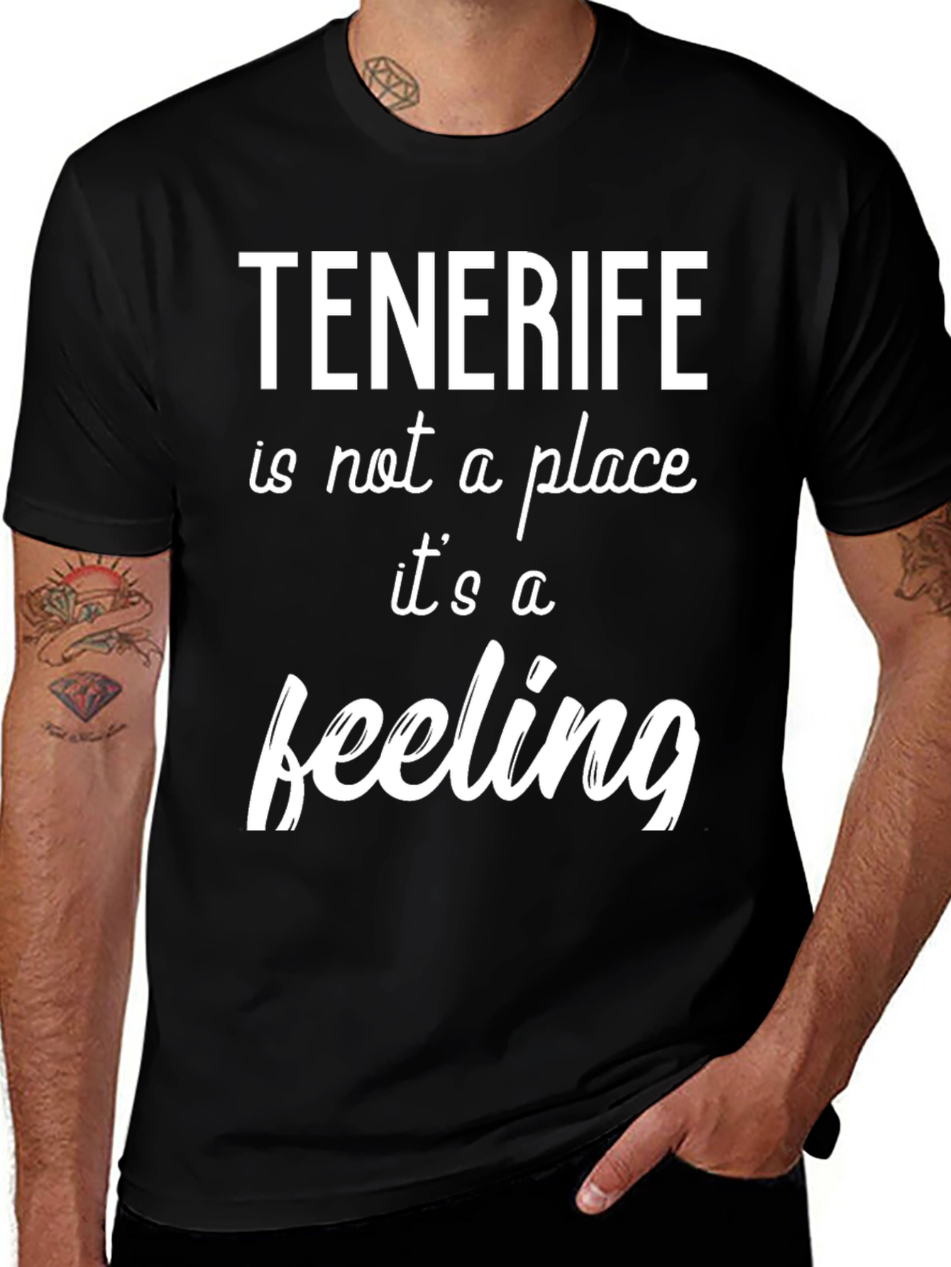 Tenerife Feeling Graphic Tee - Black Crew Neck T-Shirt